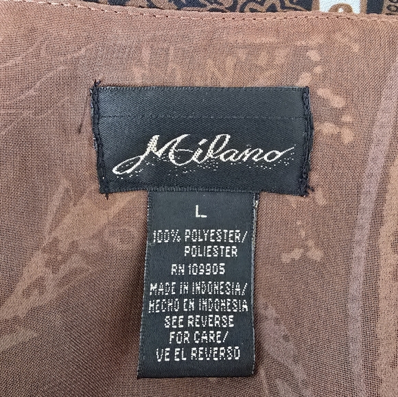 Milano - Brown Paisley Wrap Blouse with Blue Accents & Long Bell Sleeves - Picture 9 of 10